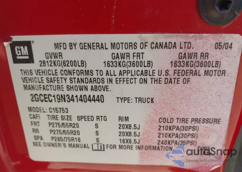 2004 Chevrolet Silverado 1500 Ls z USA, uszkodzony, nr VIN 2GCEC19N341404440